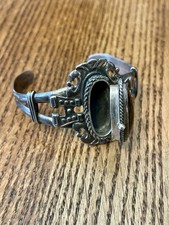 STERLING 925 HIDDEN PILLBOX OR POISON COMPARTMENT BRACELET WITH TIGER EYE STONE