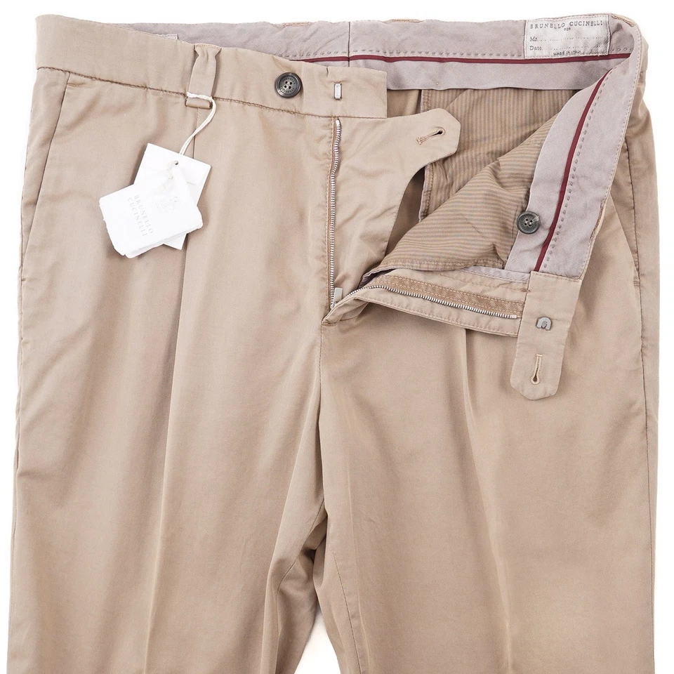 Pantalones chinos Brunello Cucinelli 'Leisure Fit' de sarga tostada de algodón 38 (UE 54) NUEVOS CON ETIQUETAS Foto 3 de 4