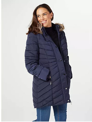 Centigrade Faux Daunenmantel mit abnehmbarer Kapuze navy Gr. Small neu QVC j3