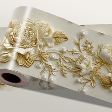 Gold Floral Wallpaper Border 196x4 Inch Removable Wall Border Peel and Stick ...