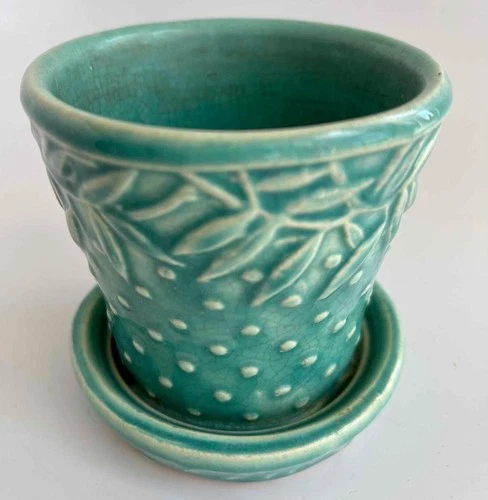 Vintage 1930s Nelson McCoy Leaves Berries Hobnail Planter Flower Pot 3 1/2" Tall