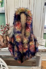 Spirithoods Super Fluffy Macaw Parrot Shawl Cape Cloak Festival Hat Faux Fur NWT