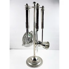 Pottery Barn Thurston Bar Tool Set With Stand Tabletop 5 Tools + Stand 13” Tall