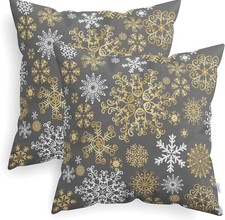 2 Cozy Fleece Throw Pillow Case Covers 17.5" Winter Merry Christmas Snow Flakes