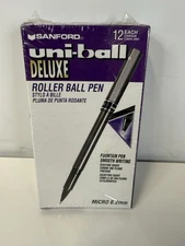 60025 Sanford Uni-ball Deluxe Rollerball Stick Pen, Black Ink 12 Vintage Japan