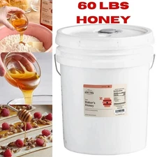 Pure Honey 60 LB Bulk 5 Gallon Pail Kosher Gluten Free Bakers Special Honey Rich