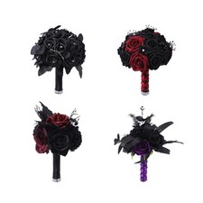 Artificial Rose Flowers Goth Flower Bouquet Arrangement Gift Floral Picks Black
