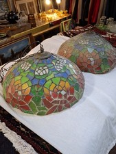 Pair Tiffany Style Lamp Shade – 22.5", Handcrafted Multicolour Stained Glass