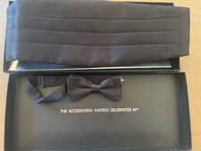 After Six Cummerbund Bow Tie Black Formal Set One Size Fits All w Box