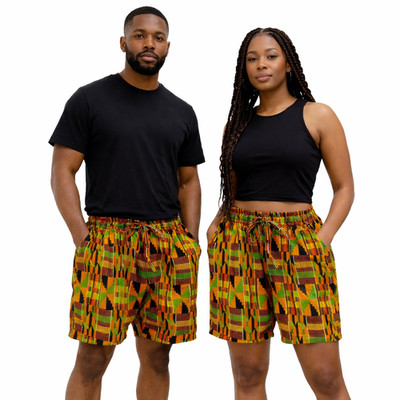 African Kente Print Shorts 100% Cotton Unisex Free Size & Plus Size Pockets