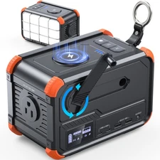 Portable Power Station 153Wh Camping Small Solar Generator with Hand Crank 12...