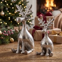 2Er Set Rentiere Metall Silber Hirsche Deko Tischdeko Weihnachtsdeko Aufsteller