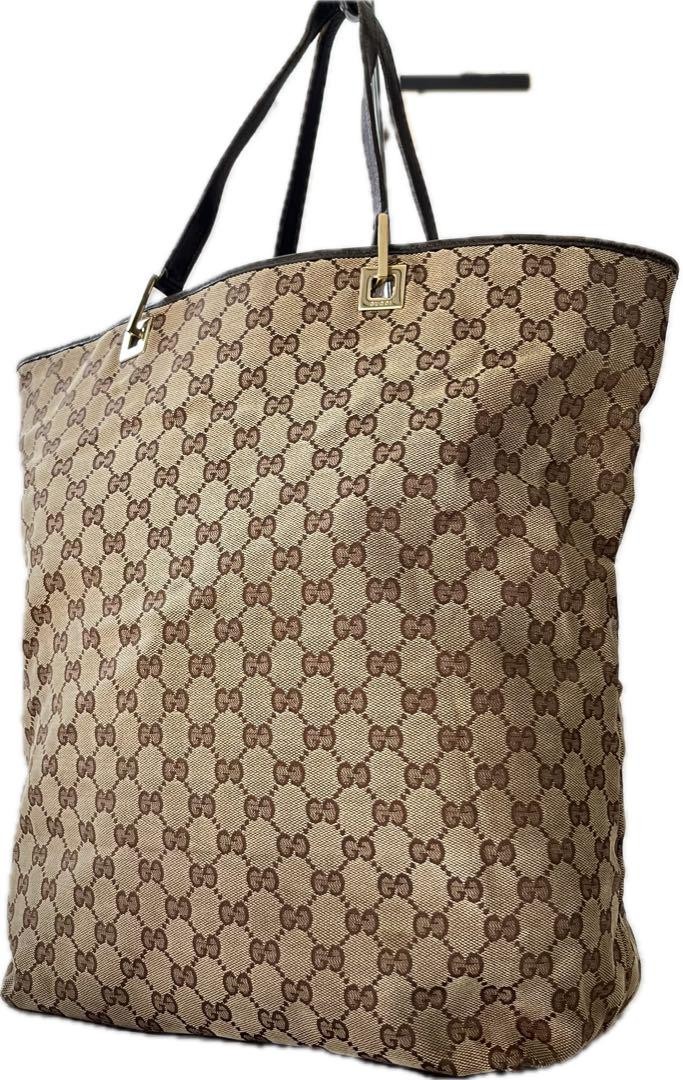 Gucci GG Supreme Brown Tote Bag Large Capacity with Metal Logo Details