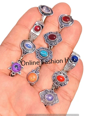 Lot bijoux bagues plaquées argent sterling 925 grenat et pierres précieuses e... - Photo 1/3