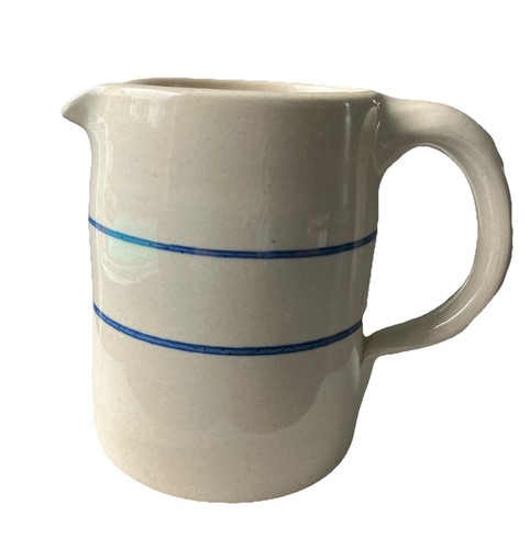 Marshall TX Pottery Creamer 4" tall Cream Double Blue Stripes Signed Humphries