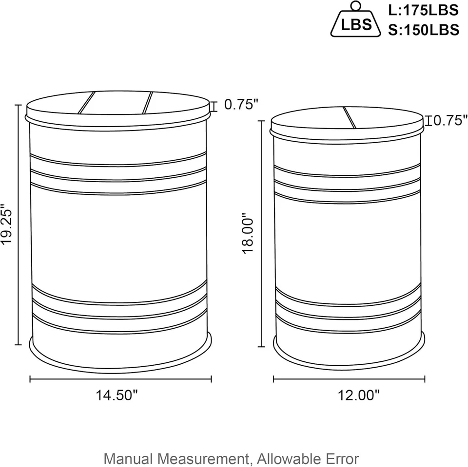 Rustic Storage Ottoman Seat Stool, Farmhouse Nesting Table, Galvanized Barrel Me - Image 2 of 4