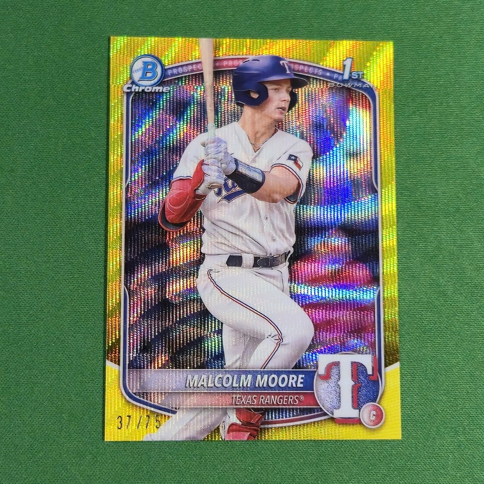 2025 Bowman Malcolm Moore Yellow Wave Chrome Refractor #37/75 1st BCP-129 Texas