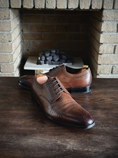 John White Mens Brown Leather Oxford Dress Shoes Cap Toe Semi Brogue UK 9.5 EU44