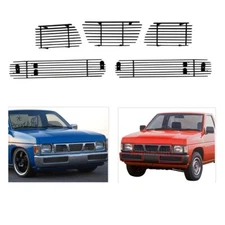 Black Front Grill Fits 1995-1997 Nissan Hardbody Pickup Billet Grille Combo 1996
