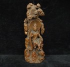Rare Old Chinese Hand Carving GuanYin Buddha Boxwood Figurine Seated Statue