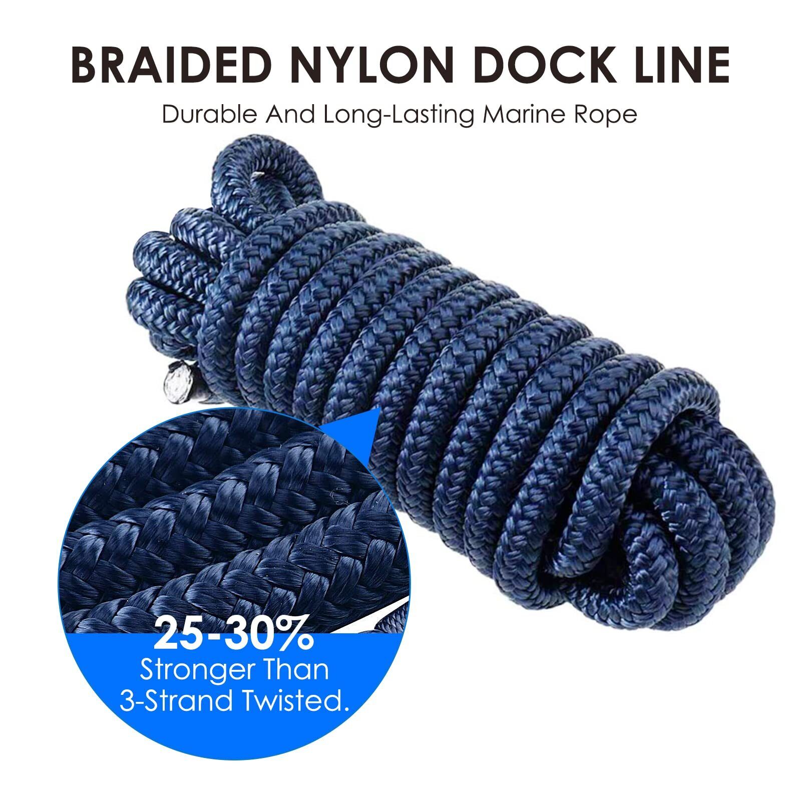 2 Pack 1/2 Inch 20FT Double Braid Nylon Dock Line Mooring Rope