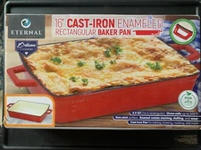 Eternal 16” Cat Iron Enameled Rectangular Baker Pan New Open Box