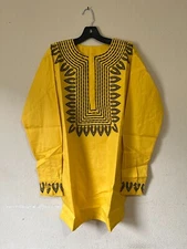 African clothing for men-Embroidered Dashiki M-7X long sleeve Yellow
