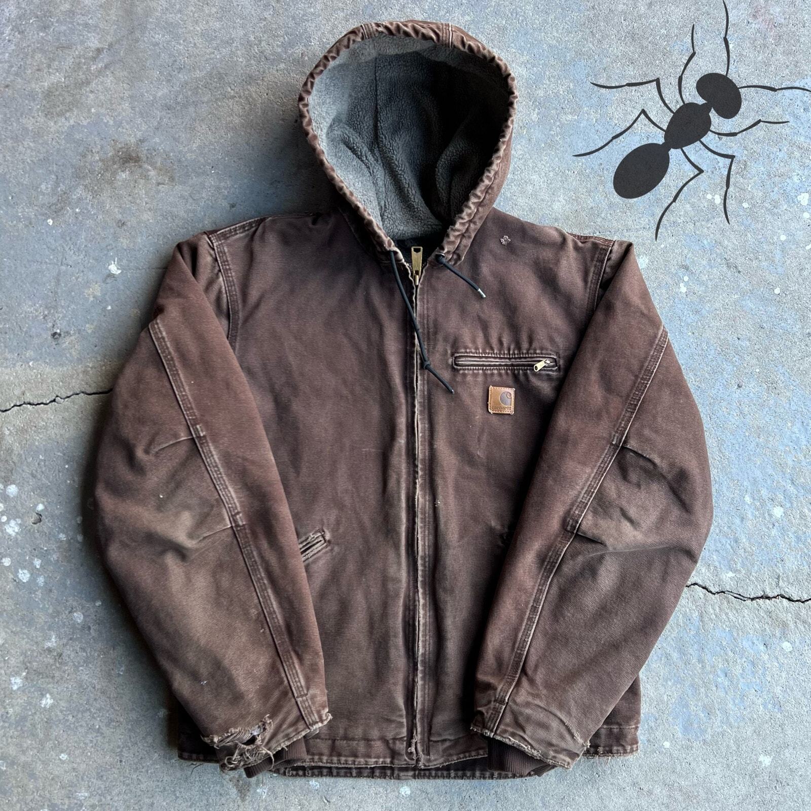 Vintage Y2K faded brown Carhartt hooded workwear jacket for men