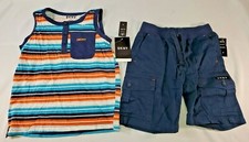 NWT  DKNY Boys 2-Pc Summer Set  Shorts  Tank  Navy Blue w/Stripes  Size 5