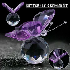 Crystal Glass Purple Flying Butterfly with Ball Figurine Ornaments Home Decor