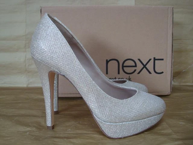 NEXT UK 3 1 2 NUDE GOLD SILVER SPARKLY PLATFORM HIGH COURT SHOES
