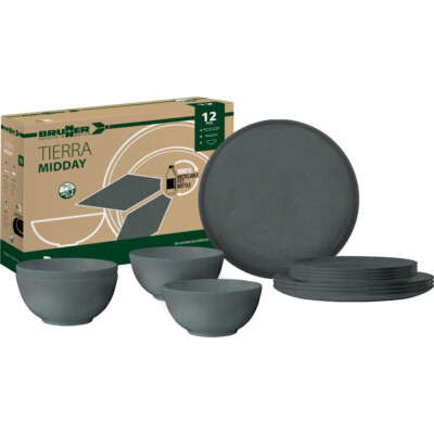 BRUNNER Campinggeschirr Set Midday RPET Tierra Camping Teller Schüssel 12 teilig