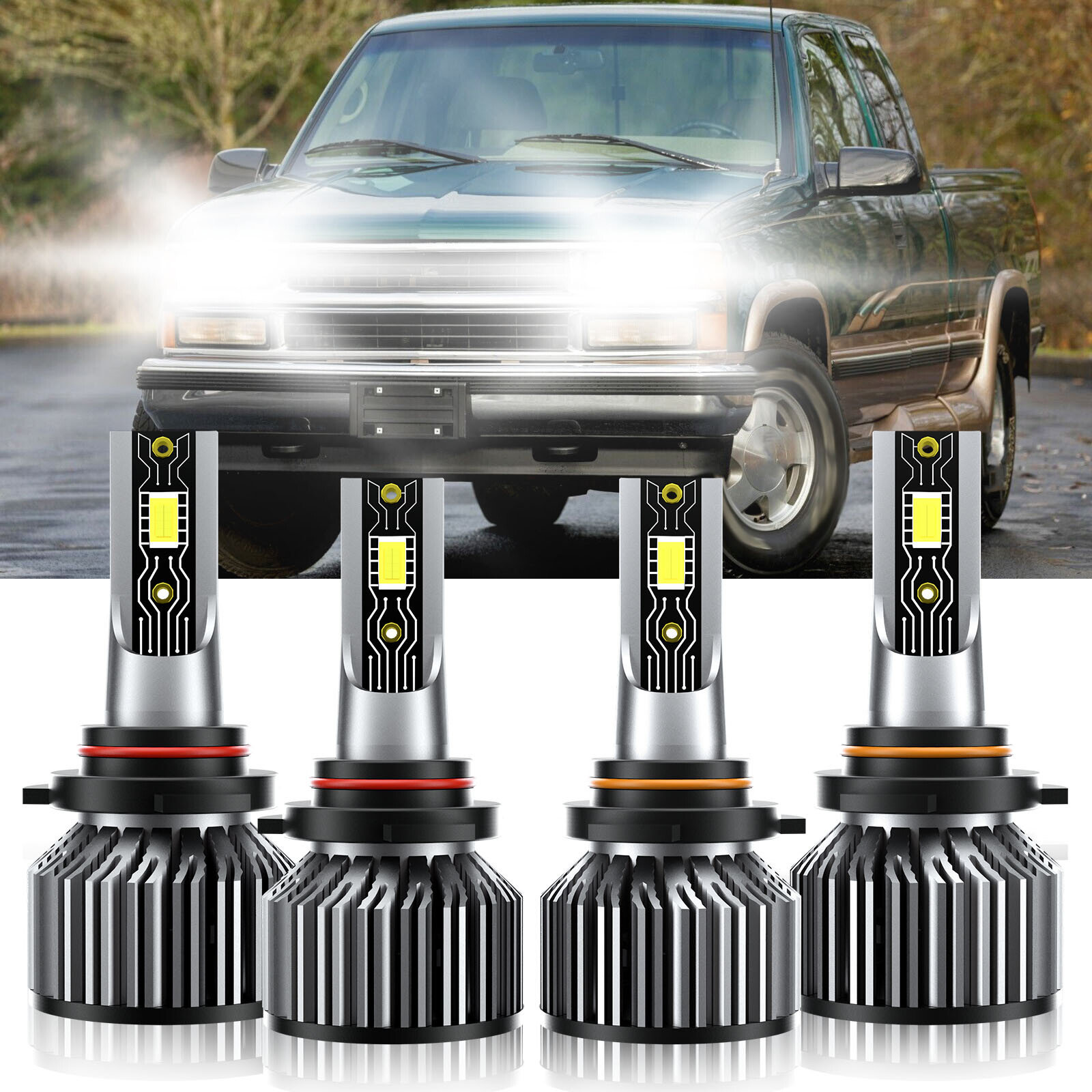 For Chevrolet K1500 1990-1999 4X LED Headlight Bulbs High Low Kit 6500K White