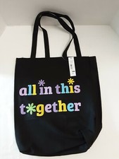 Black Graphic Canvas Reusable Tote Bag W/"All In This Together" BNWT 