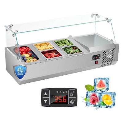 40'' Countertop Condiment Refrigerated Salad Sandwich Prep Station w/Glass Shield