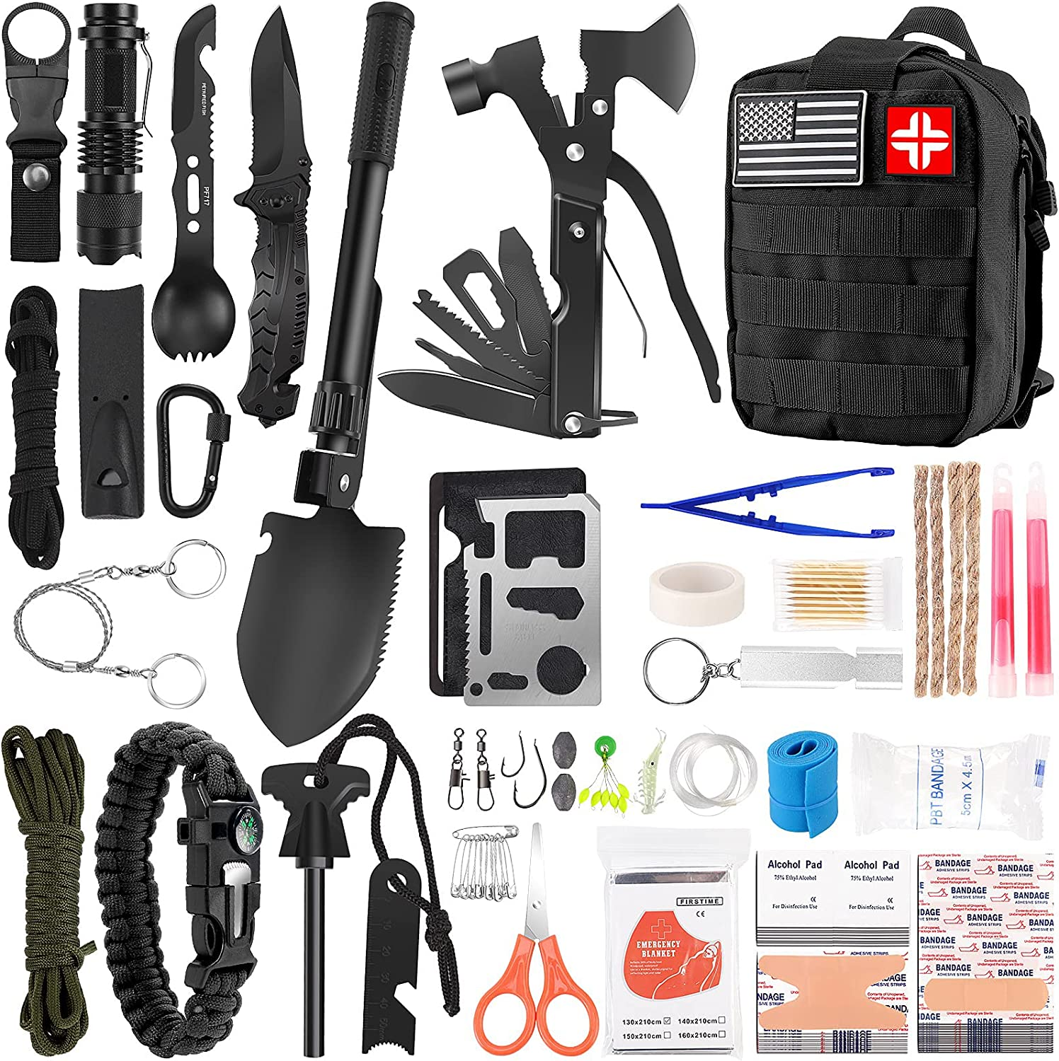 Survival Kit and First Aid Kit, 142Pcs Professional Survival Gear and Equipment