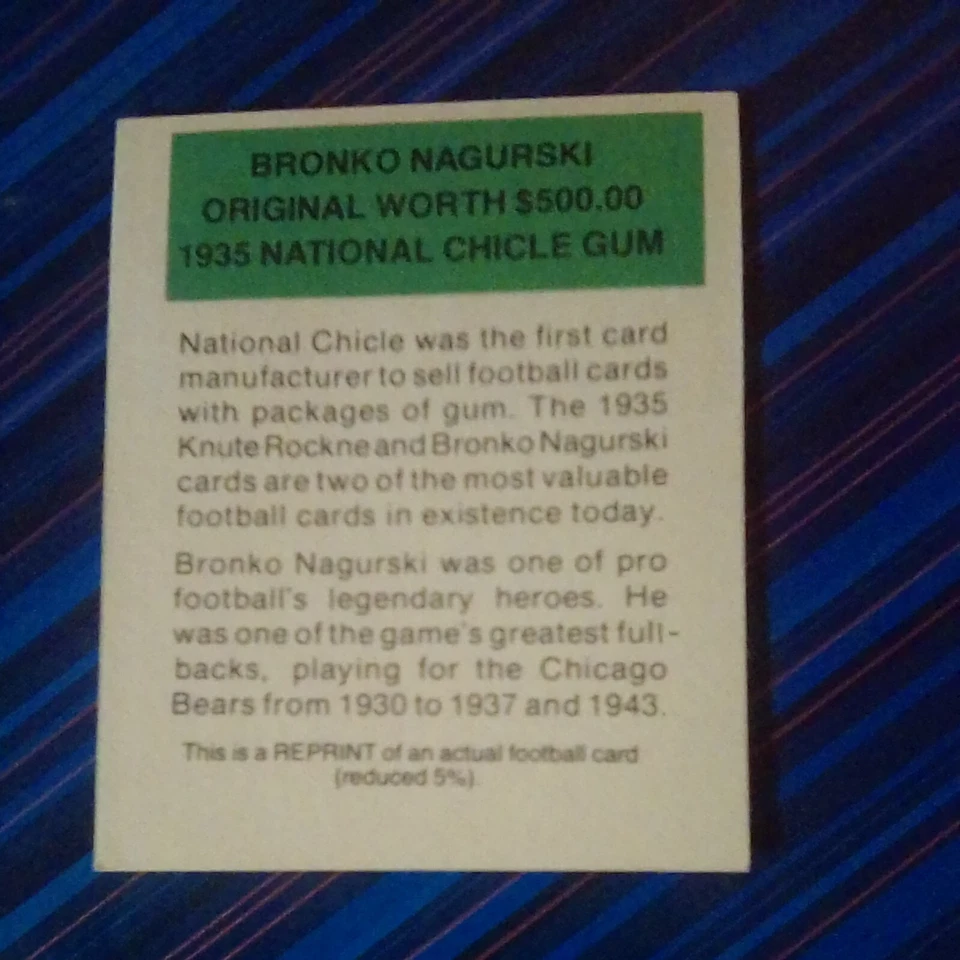 1985 Renata Galasso 1935 National Chicle Reprints - #34 Bronko Nagurski - Image 2 of 2