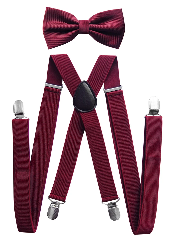 axy® Herren X-Form Hosenträger mit Fliege - Bereits Gebunden, 4 Starken Clips H1