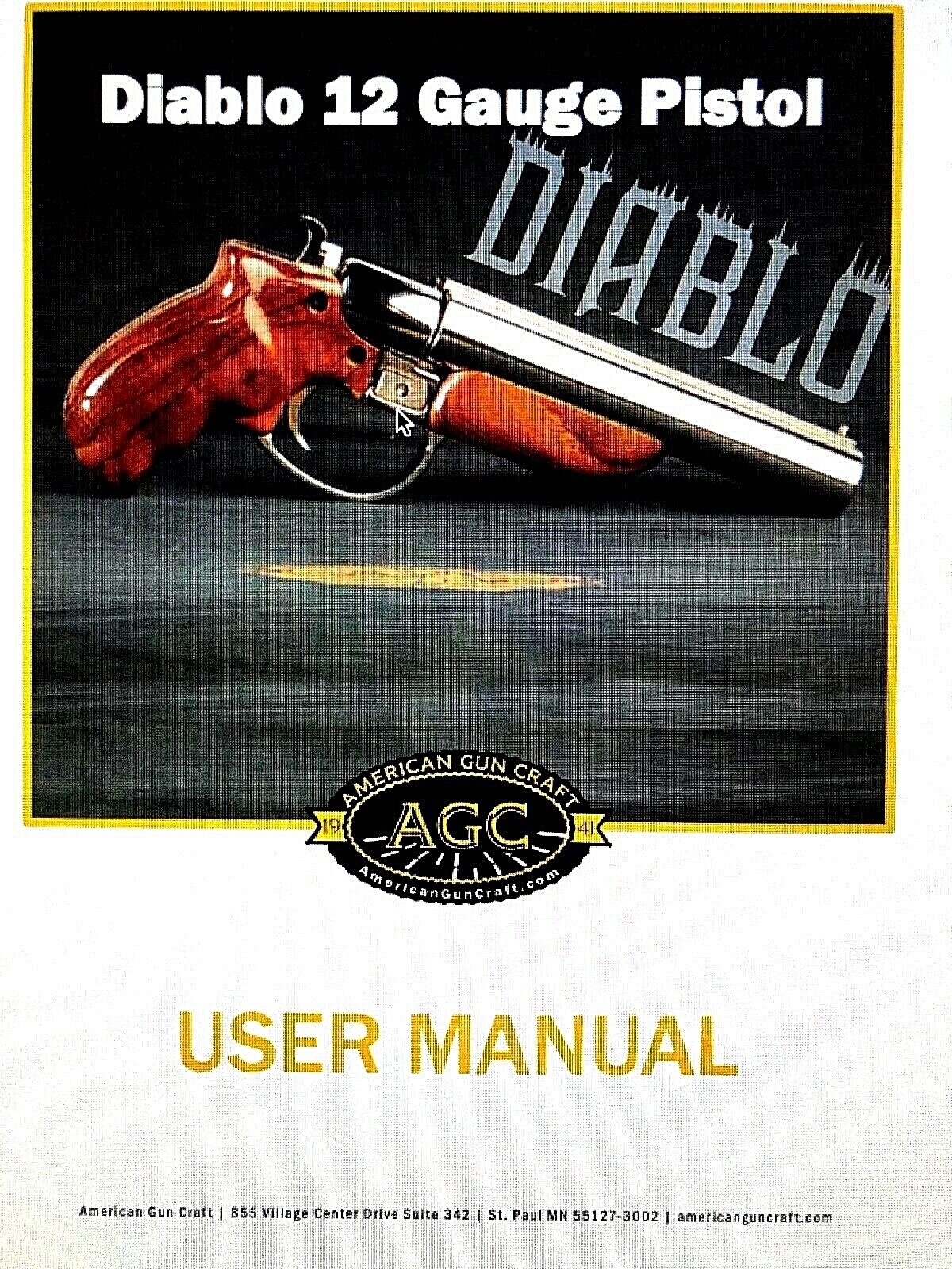 AMERICAN GUN CRAFT AGC DIABLO 12 GAUGE PISTOL OWNERS OPERATORS USER ...