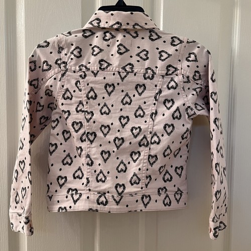H&M Pink Black Hearts Denim Twill Jacket Snap Buttons Girls Size 7-8 years - Picture 8 of 12