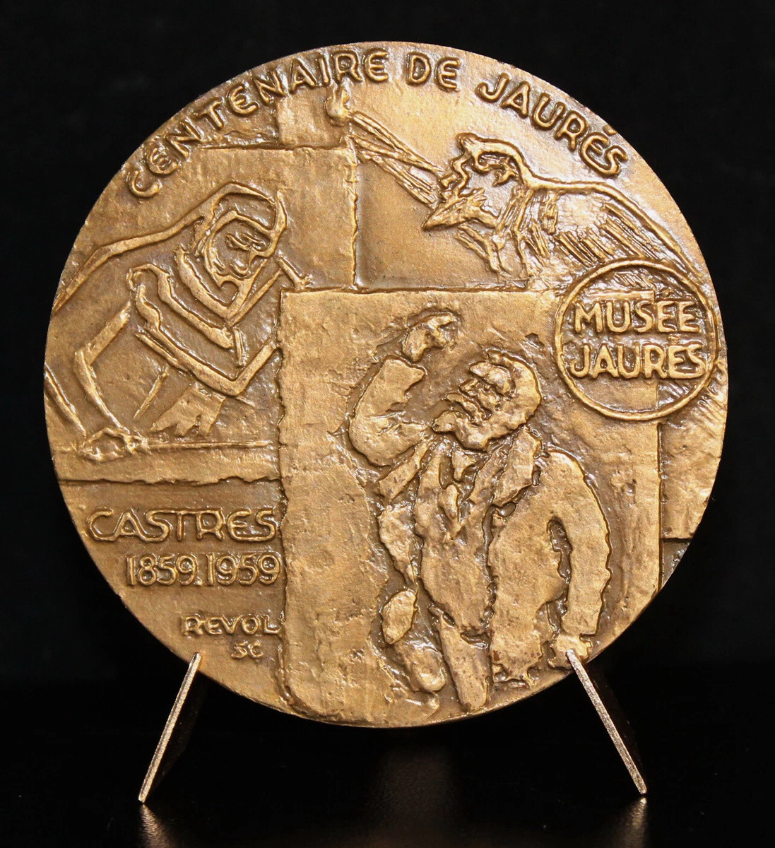 Médaille/plaque En Bronze Jean Jaurès - Homme Politique Socialiste Pacifiste (1859-1914) - Taille XL - XXe Siècle