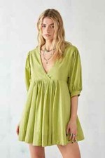 Ecote Vero Shapeless V-neck Mini Dress Urban Outfitters Puff Sleeve X Small XS