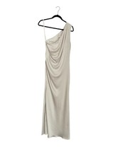 Meshki One Shoulder Maxi Dress White Waterfall Draped Bridesmaid