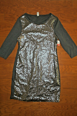 M 8 10  OLD NAVY 37''SWEATER DRESS SLEEVE 3/4 GREAY SEQUINED SLIMMING GRAY WORK