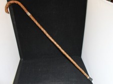 Cane Walking Stick Carved Wood Band Marked Solid Silver on Shaft Vintage EUC