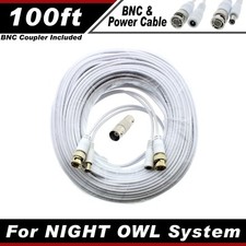 PREMIUM 100Ft HIGH QUALITY THICK BNC EXTENSION CABLES FOR NIGHT OWL SYSTEM WITHE