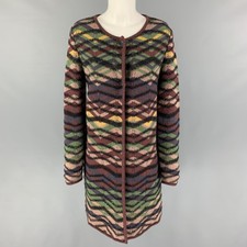 M Missoni Size 6 Multi-color Wool Knitted Snaps Coat