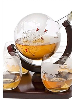 Whisky Dekanter Set, Globe Wein Set mit 2 Zwei-Gläsern-Set mundgeblasen Glas Neu
