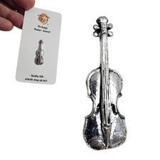 Violin Pin Badge Pewter Musical String Instrument Lapel Coat Hat Bag Jewellery
