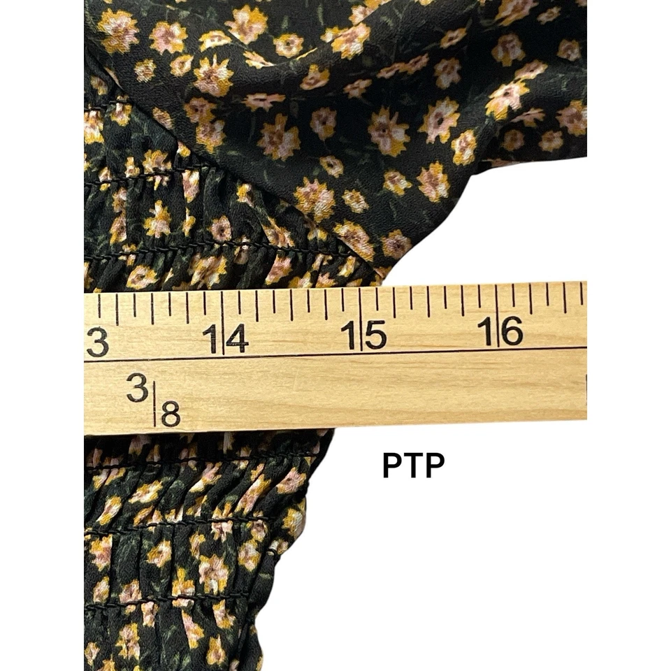 Charming Charlie Women Small Black Floral Stretch Ruche Short Sleeve BOHO Top - Image 3 of 4